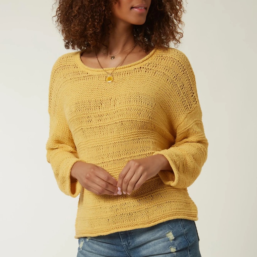 O'Neill SALTY SOLID SWEATER Open-Knit Scoop Neck Sweater - Mustard Yellow